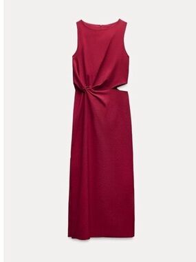 ZARA Womens Midi Dress Cut Out Knot Side Slit 8611/459